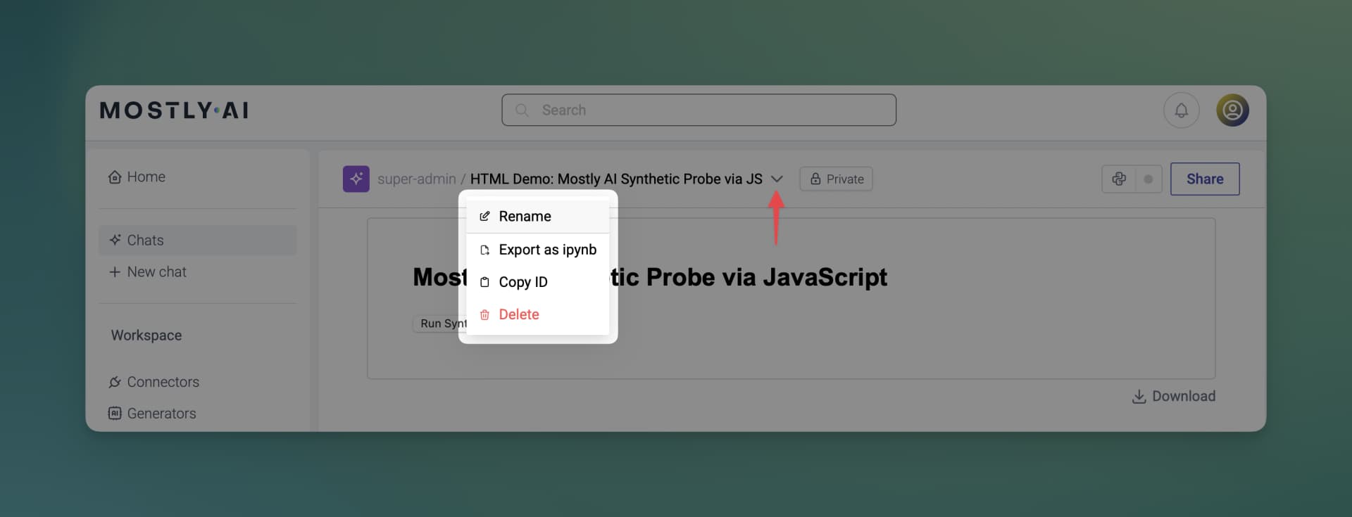 MOSTLY AI - Assistant - Rename a chat - Click Edit