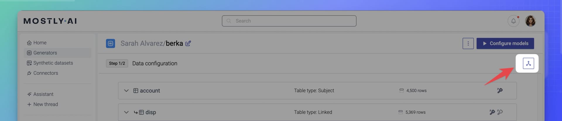 MOSTLY AI - Generator - Click the Relationship diagram button