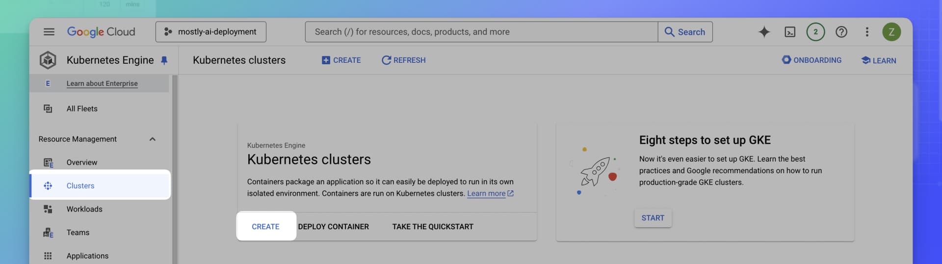 Google Cloud - Click CREATE